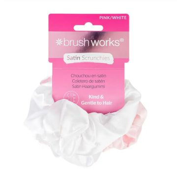 Brushworks Satin Scrunchies - Pink & White