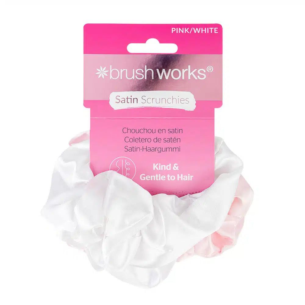 Brushworks Satin Scrunchies - Pink & White