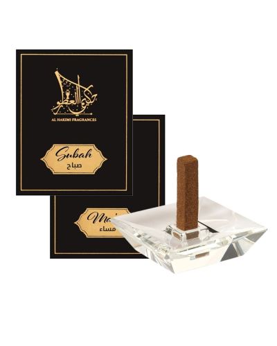 الحكيمي للعطور عود ذكي - صباح ومساء - 10 أعواد مع حامل كريستال