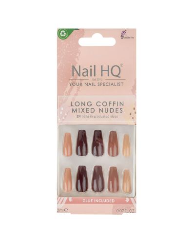 Nail Hq Long Coffin Mixed Nude Nails