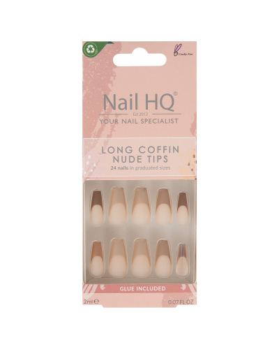 Nail Hq Long Coffin Nude Tip Nails